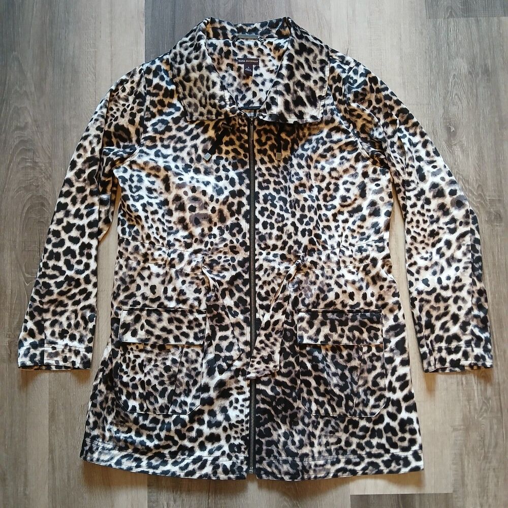 Dana Buchman Animal Print Safari Jacket Women's L Long Sleeve Lightweight Coat
